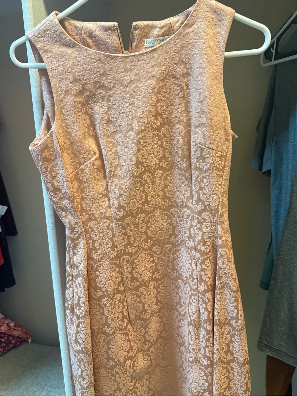 Evan Picone Peach Lace-Patterned Sheath Dress